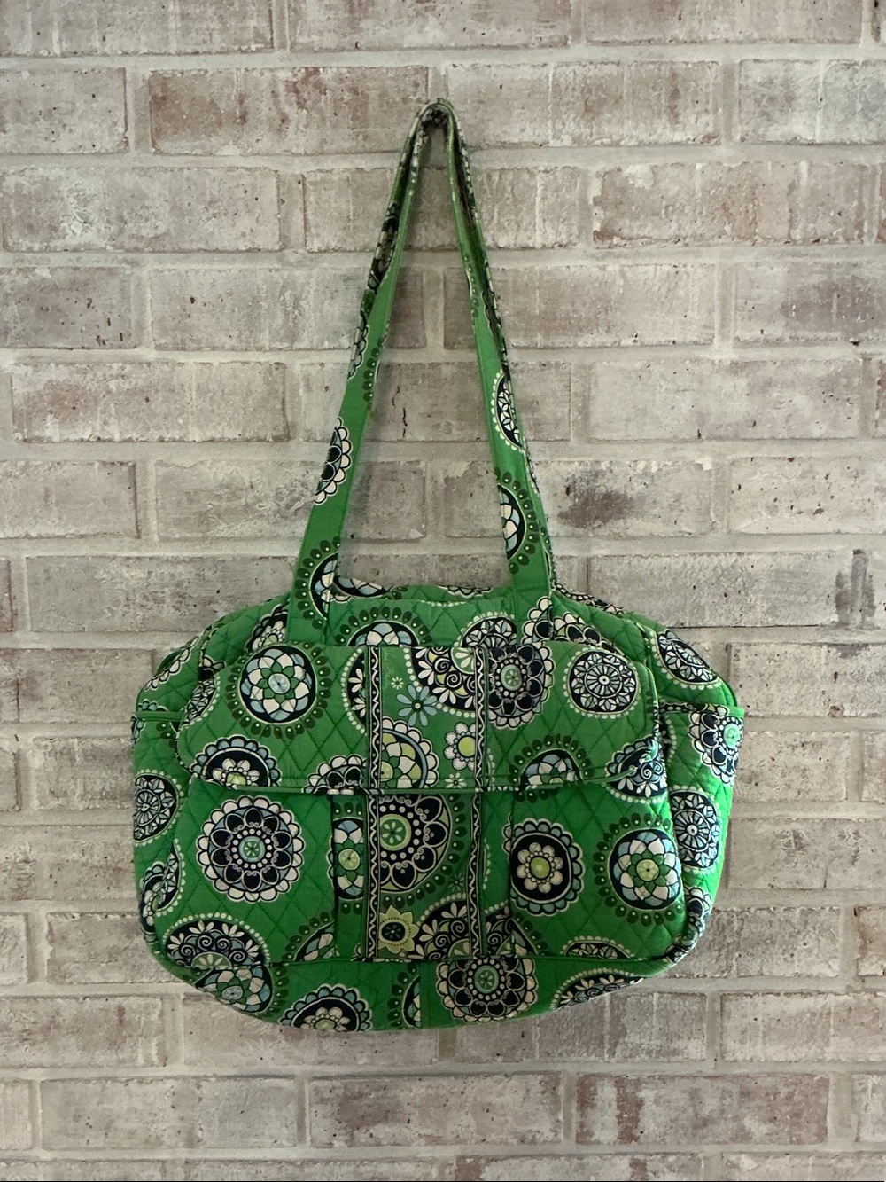 Vera Bradley Green Quilted Diaper Bag or Tote with Floral Medallions